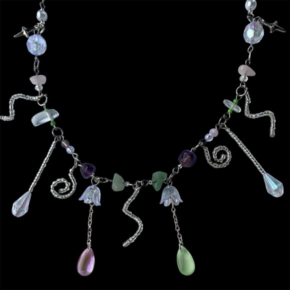 Spiral Dance Beaded Chain Necklace Quartz Amethyst Aventurine Charm Star Silver - Picture 5 of 6